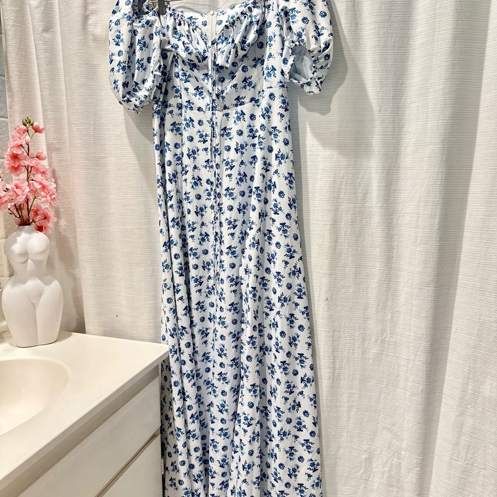Floral Blue and White Maxi Dress